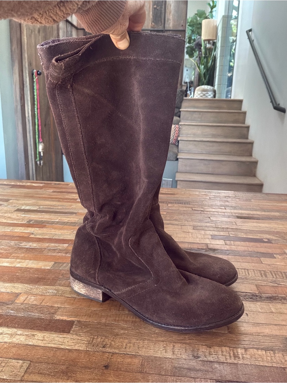 Diesel Dark Brown Suede Knee-High Heeled Boots